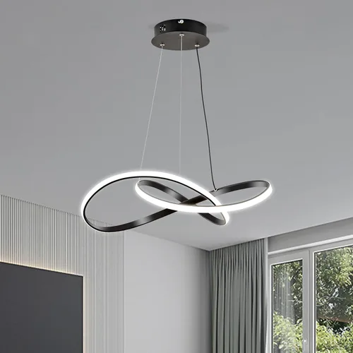 Miniatura 6 de Lámpara colgante LED moderna, lámpara de techo negra contemporánea con luces de anillo irregular para comedor, sala de estar, recámara, isla