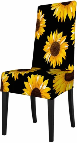 Miniatura 10 de 1 paquete de 1 funda para silla de comedor, pintura de arte abstracto, color amarillo y gris, patrón de pinceladas contemporáneas, de poliéster