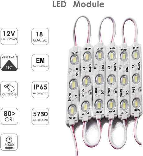 Miniatura 3 de Módulo LED, luces de repuesto para inflables, blancas, 10 piezas, 5 pies, 5730 SMD, 150 lúmenes por módulo LED, luz impermeable IP65 para cartel