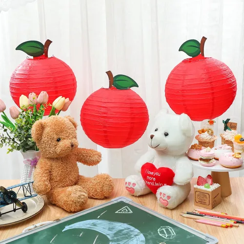 Miniatura 2 de Retisee 12 Piezas Faroles de Papel en Forma de Manzana Roja de 10 Pulgadas Decoración de Aula Decoración Colgante de Regreso a la Escuela