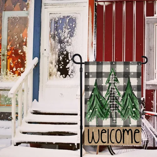 Miniatura 5 de Bandera de jardín de invierno con árboles de Navidad de bienvenida, 12 x 18 pulgadas, vertical, de doble cara, decoración navideña para patio