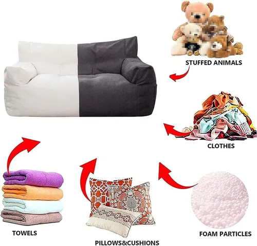 Miniatura 6 de Funda para puf gigante (sin relleno), almacenamiento de animales de peluche para adultos, tela de lino y algodón, puf, puf, sofá, tatami, sala