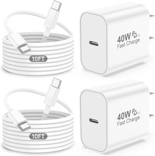 Miniatura 10 de Cargador para iPhone 17 Pro Max de carga rápida, 40 W USB C Super Fast Charger Block con cable de carga tipo C de 6 pies para iPhone 17 Pro Max/17