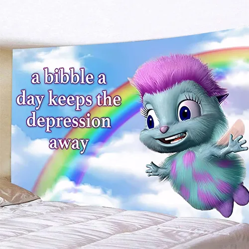 Miniatura 3 de FENDROM Bibble Meme Tapiz Bibble Happiness Novedad Colgante de Pared, Manta Decorativa Divertida Habitación Universitaria Hostal Decoración