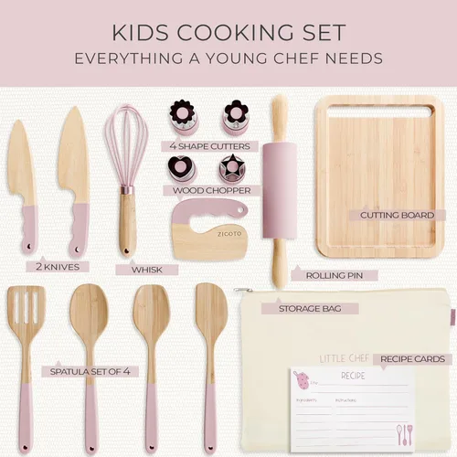 Miniatura 5 de Juego de cocina y horneado de madera para niños - Herramientas de cocina seguras y reales que brindan a los niños pequeños una experiencia de cocina