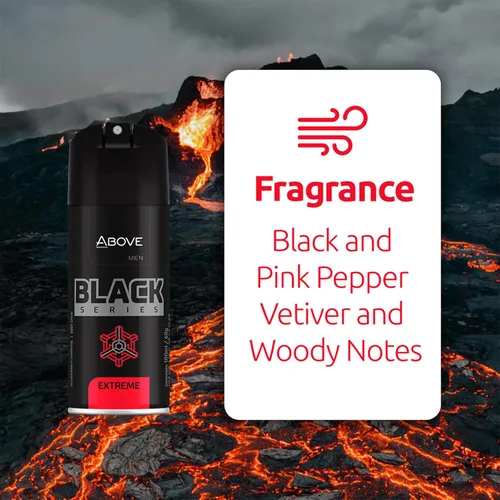 Miniatura 4 de ABOVE Black Series Body Spray, Extreme, 2.12 onzas – Desodorante – Fragancia de madera – Máscaras de transpiración – Spray seco de larga duración