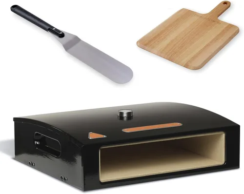 BakerStone Horno de Pizza para Exteriores, Horno de Pizza de 12" para Parrilla, Cámara de Horneado de Piedra de 5 Lados con Pala de Pizza de Madera,