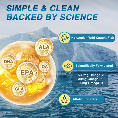 Miniatura 6 de NATURE TARGET Triple Omega 3 6 9, Aceite de Pescado 2400mg Cápsulas Blandas con Vitamina D3 y E - EPA y DHA y ALA - Apoya la Salud del Corazón