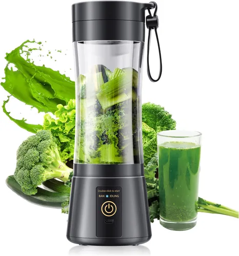 Licuadora portátil de tamaño personal, taza de viaje de 12 onzas para hacer batidos y batidos, inalámbrica y recargable por USB, recién exprimida en