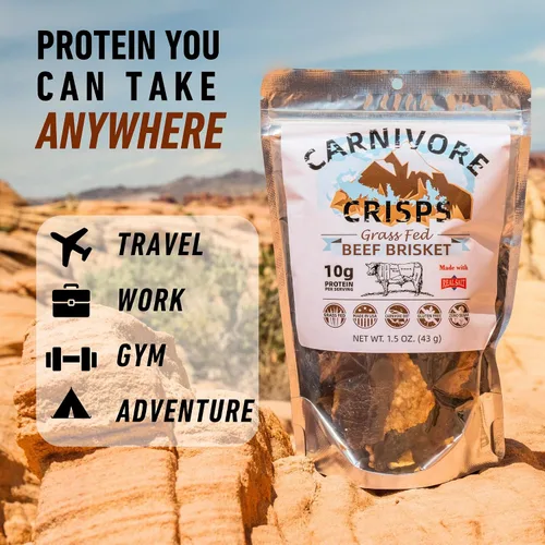 Miniatura 5 de Carnivore Crisps pechuga de ternera, (3) bolsa de 1.5 onzas, 0.35 oz de proteínas por porción, hecha con sal real de Redmond, aprobada por dieta