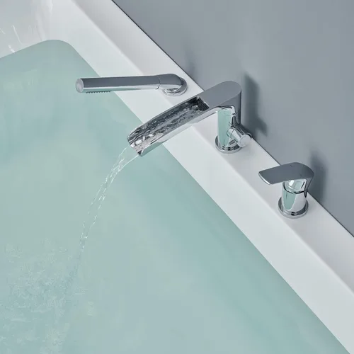 Miniatura 3 de Wowkk Grifo de Cascada para Bañera Romana Grifo de Montaje en Cubierta Cromado Grifos de Bañera Relleno de Latón Grifos de Baño con Ducha de Mano