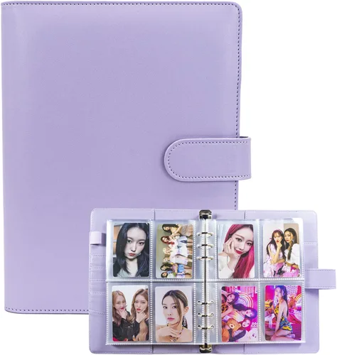 Miniatura 17 de Carpeta para tarjetas fotográficas A5 Kpop con 30 páginas de tarjetas de 4 bolsillos, Carpeta A5 de 6 anillos álbum coleccionador de tarjetas