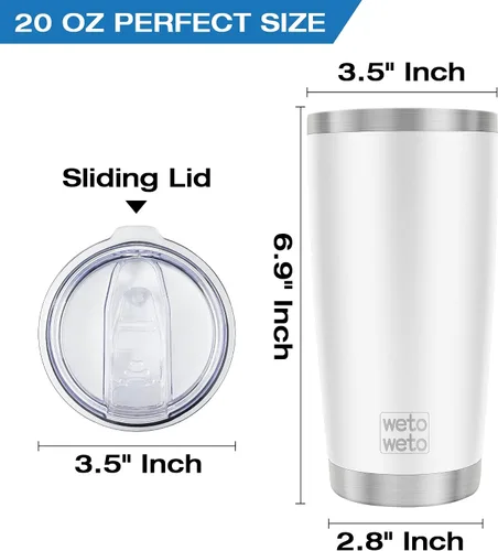 Miniatura 3 de WETOWETO - Vaso de viaje con aislamiento de 20 onzas, de acero inoxidable, con doble pared, a prueba de fugas, taza de café con revestimiento