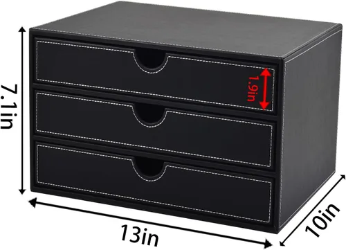 Miniatura 3 de Organizador de escritorio de piel sintética con 3 cajones, suministros de oficina ejecutivos, archivador A4, soporte para joyas, facturas, papel