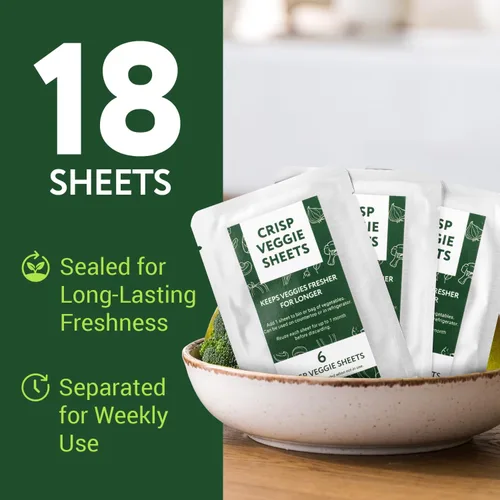 Miniatura 3 de IMPRESA Produce Keeper - Hojas de almacenamiento de alimentos, paquete de 18 hojas de papel frescas para frutas y verduras, ahorrador de verduras