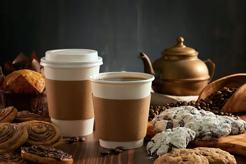 Miniatura 4 de NYHI Paquete de 200 vasos desechables de papel blanco de 8 onzas con tapas y fundas para bebidas frías y calientes, para agua, jugo, té o café