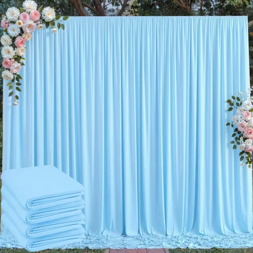 Miniatura 101 de Cortinas de telón de fondo blanco de 30 pies x 8 pies para fiestas de boda, 6 paneles de 5 pies x 8 pies, cortinas de fotografía de poliéster sin