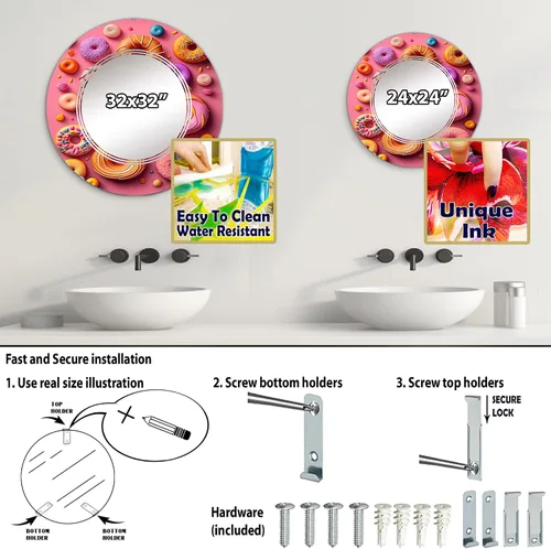 Miniatura 4 de Espejo de pared de Food Donuts, espejo moderno ovalado, espejo de baño rosa redondo, espejo de tocador de donas de alimentos, irresistibles delicias