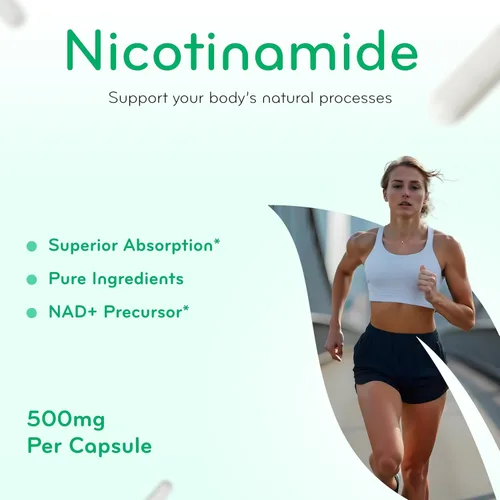 Miniatura 4 de Vitamina B3 Nicotinamida 500 mg – Forma de alta absorción de vitamina B3 Niacina sin enjuague para oír la piel, cerebro y apoyo energético