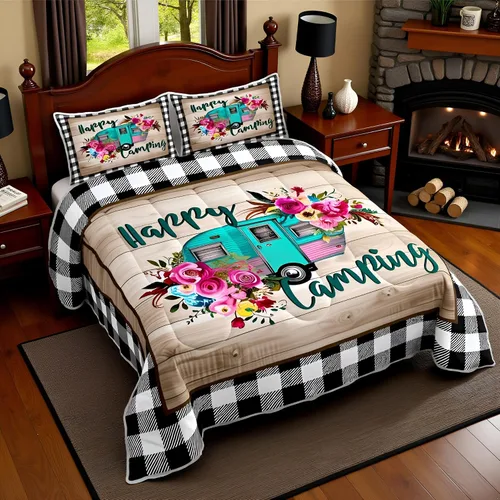 Miniatura 29 de Juego de Edredón para Acampar Feliz para Niños Tamaño Individual, Juego de Ropa de Cama Rústica de Aventura de Granja y Cabaña, Decoración