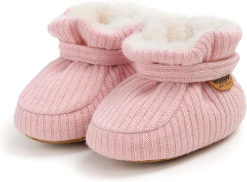 Miniatura 26 de Botines de forro polar para bebés, niños y niñas, pantuflas antideslizantes con agarre suave, zapatos de calcetín para recién nacidos, cuna