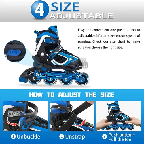 Miniatura 3 de MammyGol Adjustable Inline Skates for Kids Boys Girls Youth Blades Roller Skates with Light up Wheels Ages 4-16 Azul