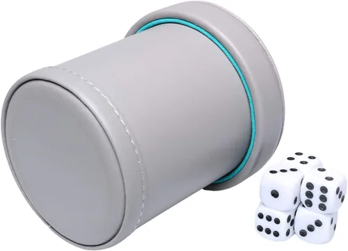 Miniatura 4 de Taza de dados de cuero sintético con tapa, coctelera de dados con forro de fieltro, incluye 6 dados de puntos para juegos de dados Yahtzee Bar Azul