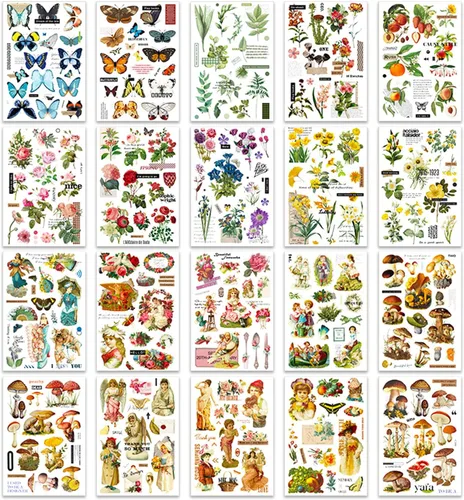 Miniatura 8 de BLEDS Calcomanías para Álbumes de Recortes, Libro de Calcomanías de Plantas y Hongos con Calcomanías Estéticas Ephemera, Suministros de Journaling