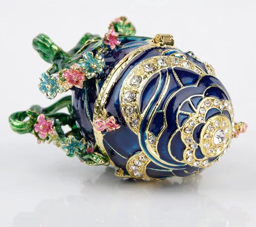 Miniatura 4 de SEVENBEES Caja de joyería pintada a mano con diseño de huevos Faberge con bisagras con esmalte rico y diamantes de imitación brillantes, regalo