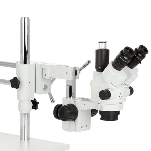 Miniatura 4 de AmScope - Microscopio estéreo con zoom Simul-Focal 7X-45X en soporte tipo jirafa con luz de anillo LED de 144 - SM-4NTP-144