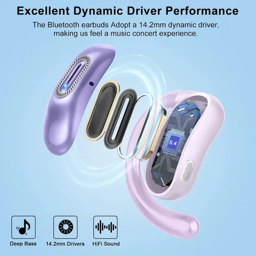 Miniatura 5 de Auriculares de oído abierto, auriculares Bluetooth 5.4, 50H, auriculares de conducción de aire, auriculares de oído cerrado con graves estéreo HD