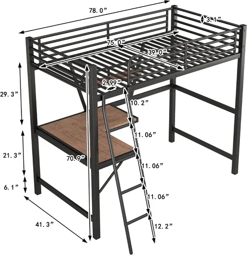Miniatura 2 de Merax Litera individual de metal pesado con escritorio/barandilla de longitud completa para niños y niñas, no necesita somier, color negro
