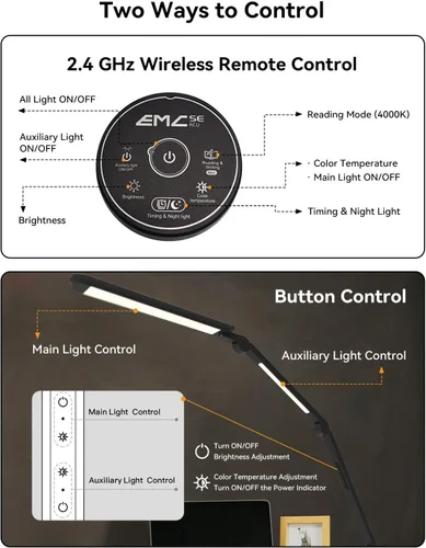 Miniatura 5 de Lámpara de escritorio LED con abrazadera, lámpara de escritorio de arquitecto con control remoto, luz de escritorio de brazo oscilante flexible