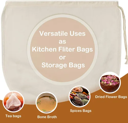 Miniatura 7 de 3 bolsas de leche de nuez de 12 x 12 pulgadas, 100% algodón sin blanquear, colador de alimentos reutilizable para colar leche de almendra/avena