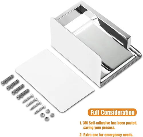 Miniatura 7 de HITSLAM Soporte de papel higiénico con estante, soporte para rollo de papel higiénico cromado autoadhesivo o montaje en pared con estante