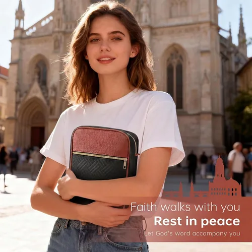 Miniatura 7 de Funda para la Biblia, funda para libro de la Biblia para mujeres y hombres, funda de transporte de lona, protector de libros acolchada de cuero