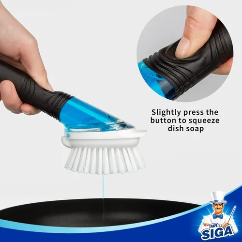 Miniatura 3 de MR.SIGA - Cepillo dispensador de jabón para platos, cepillo de cocina para limpieza de ollas, sartenes y fregaderos, color negro