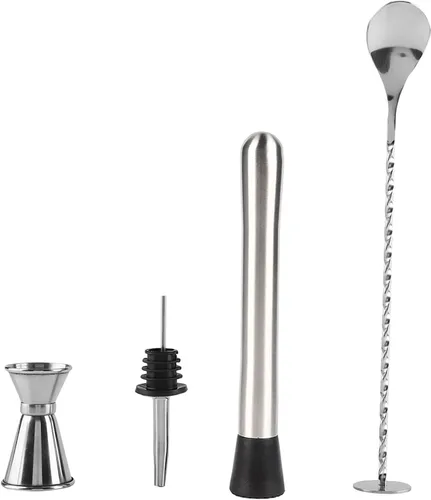 Miniatura 10 de Juego de coctelera de 4 piezas, juego de mezclador de bebidas, herramientas de mezcla de bebidas Elite Mixology Barman Kit con accesorios esenciales