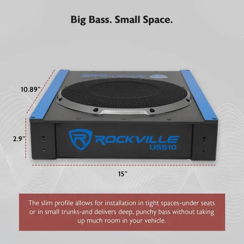 Miniatura 6 de Rockville USS10 - Subwoofer delgado de 10 pulgadas, 800 W, bajo el asiento, para coche/camión, con amplificador incorporado, entradas de alto nivel