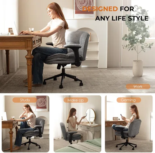 Miniatura 8 de Dowinx Silla Criss Cross con Brazos Abatibles Ajustables y Ruedas, Cómodo Sillón Ergonómico de Escritorio de Oficina con Cojines de 3 Capas, Silla