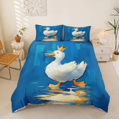 Miniatura 17 de Erosebridal Funda de edredón para niños y niñas, diseño de pato amarillo, diseño de patos de dibujos animados, juego de ropa de cama de animales