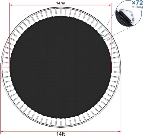 Miniatura 4 de NONMON Tapete de repuesto para cama elástica para trampolín redondo de 12, 14 y 15 pies, con ganchos en V, resistente a los rayos UV, con gancho