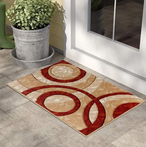 Miniatura 17 de GLORY RUGS Alfombra de área 2x3 marrón, tapete para puerta, círculos modernos, suave, alfombra de piso contemporánea con textura esponjosa