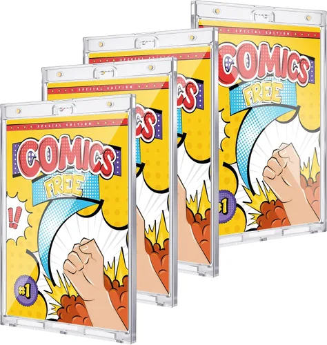 Wonderjune Paquete de 4 Soportes Magnéticos para Cómics, Estuche de Exhibición Transparente Exterior para Cómics con Interior Montable en Pared,