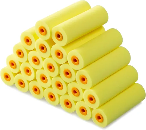 Voomey Rodillo de pintura de espuma de 4 pulgadas, mini rodillo de pintura de espuma de cabeza plana de alta densidad (paquete de 24), suministros