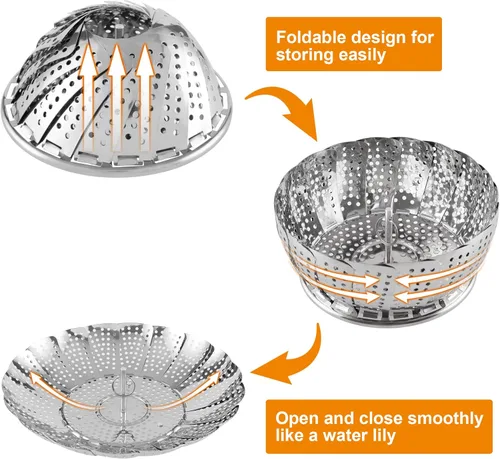 Miniatura 3 de Zocy Cesta de vapor, cestas de vapor de verduras de acero inoxidable para cocinar al vapor expandible para adaptarse a ollas de varios tamaños