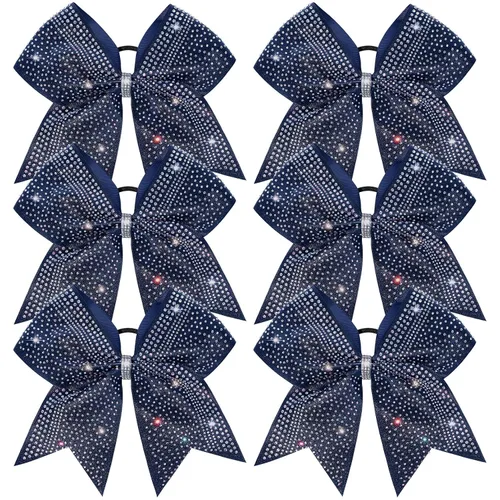 Miniatura 14 de DEEKA 6 lazos grandes de animadora con purpurina de 8 pulgadas con diamantes de imitación completos, lazos para el pelo de animadora coloridos Plata