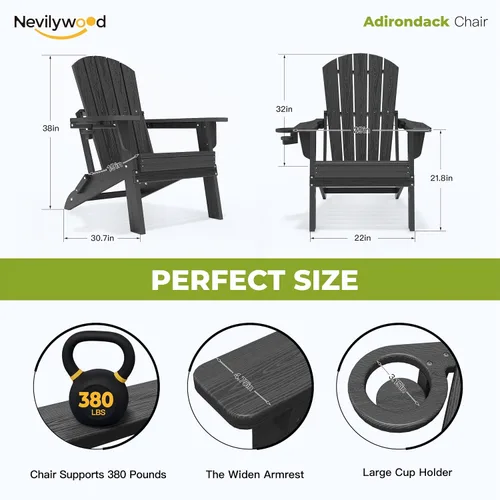 Miniatura 2 de nevilywood Silla Adirondack plegable – Respaldo ergonómico extendido, portavasos – Fácil montaje – Plástico HDPE duradero, resistente a