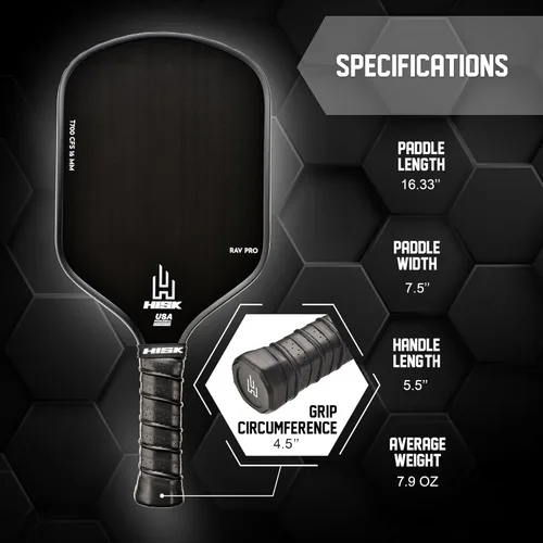 Miniatura 5 de RAV PRO Paleta de Pickleball - Ultimate HIGH END de 16mm Fibra de Carbono Cruda Toray T700 Japonesa con Excelente Textura de Rugosidad GRIT, Curva