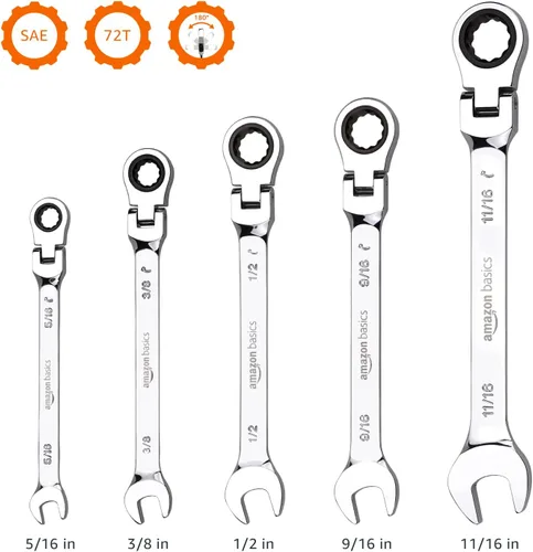 Miniatura 4 de Amazon Basics Juego de llaves de trinquete, cabezal flexible SAE flexible, 5 piezas